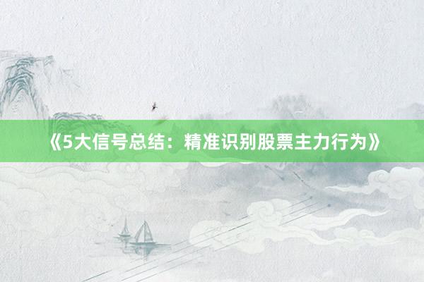 《5大信号总结：精准识别股票主力行为》