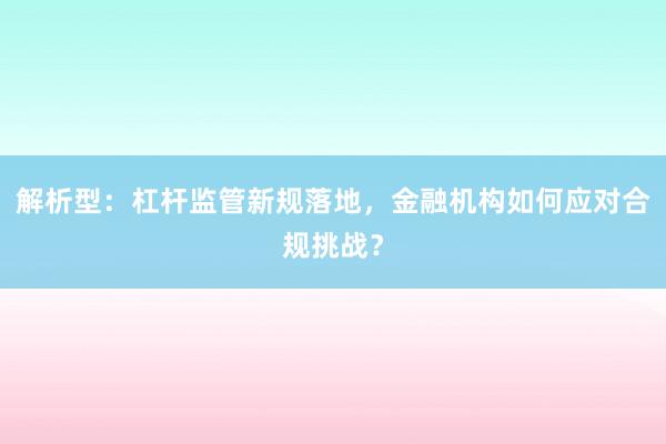 解析型：杠杆监管新规落地，金融机构如何应对合规挑战？