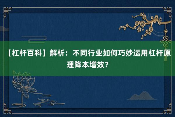 【杠杆百科】解析：不同行业如何巧妙运用杠杆原理降本增效？