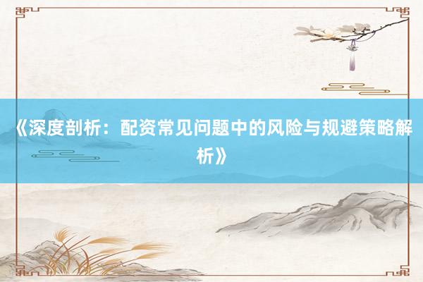 《深度剖析：配资常见问题中的风险与规避策略解析》