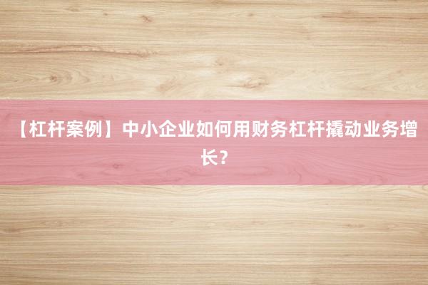 【杠杆案例】中小企业如何用财务杠杆撬动业务增长？