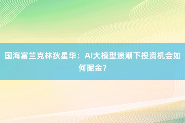 国海富兰克林狄星华：AI大模型浪潮下投资机会如何掘金？