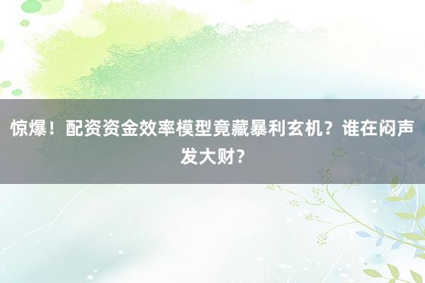 惊爆！配资资金效率模型竟藏暴利玄机？谁在闷声发大财？