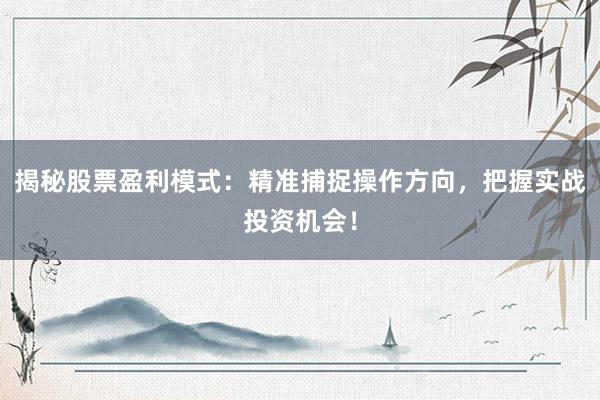 揭秘股票盈利模式：精准捕捉操作方向，把握实战投资机会！