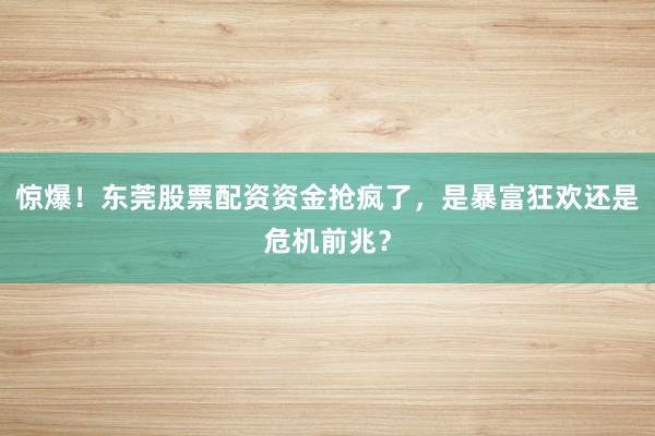 惊爆！东莞股票配资资金抢疯了，是暴富狂欢还是危机前兆？
