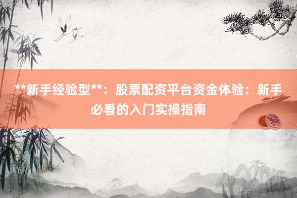 **新手经验型**：股票配资平台资金体验：新手必看的入门实操指南