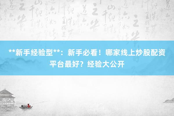 **新手经验型**：新手必看！哪家线上炒股配资平台最好？经验大公开
