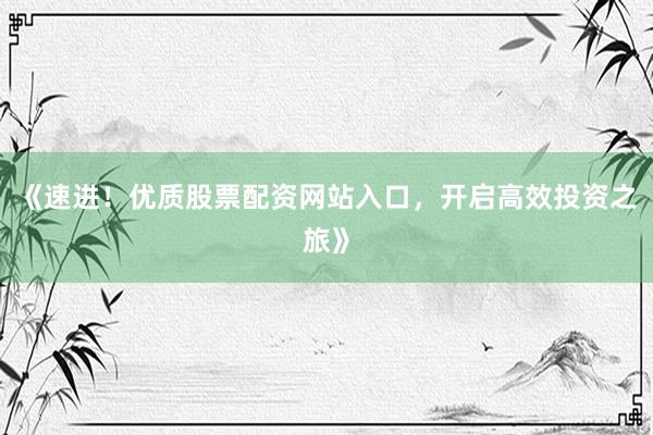 《速进！优质股票配资网站入口，开启高效投资之旅》