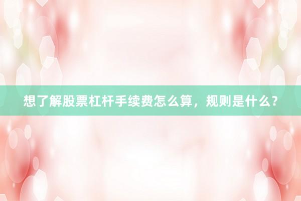 想了解股票杠杆手续费怎么算，规则是什么？