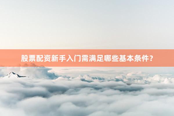 股票配资新手入门需满足哪些基本条件?