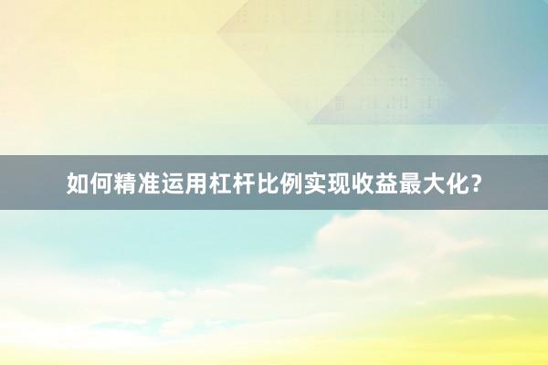 如何精准运用杠杆比例实现收益最大化?