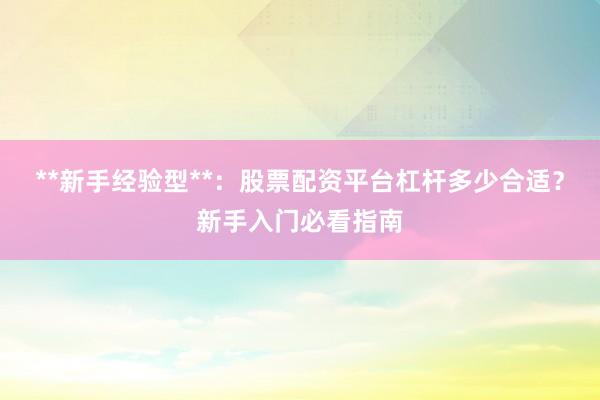 **新手经验型**：股票配资平台杠杆多少合适？新手入门必看指南