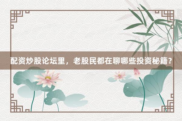 配资炒股论坛里，老股民都在聊哪些投资秘籍？